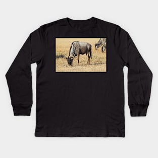 White Race Wildebeest Grazing Kids Long Sleeve T-Shirt